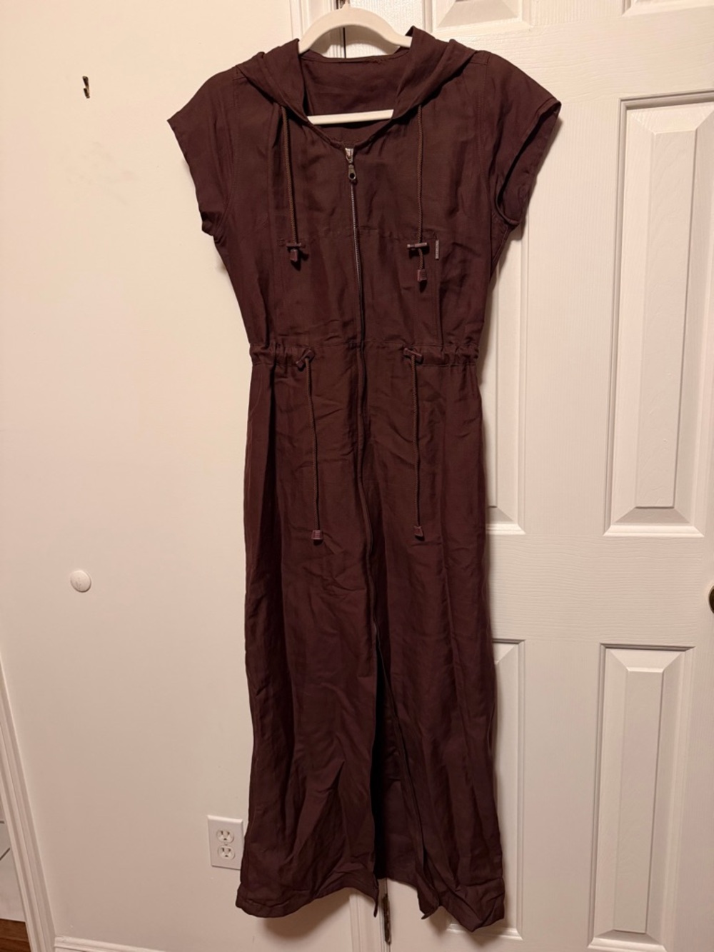 Vintage Brown Hooded Maxi Dress